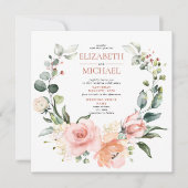 Invitation Mariage carré de  de fleurs rose cuivre (Devant)