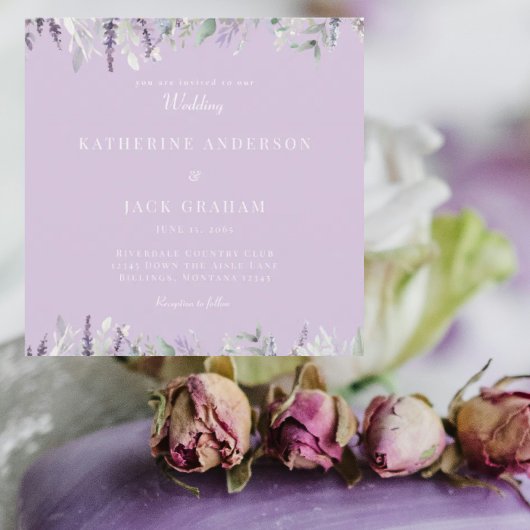 Invitation Mariage Carré de feuillage simplement lavande