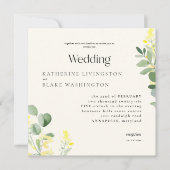 Invitation Mariage Carré de l'Eucalyptus Fleur sauvage jaune (Devant)