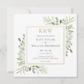 Invitation Mariage carré de verdure de monogramme doré (Devant)