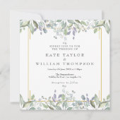 Invitation Mariage carré de verdure de sauge florale lilas (Devant)