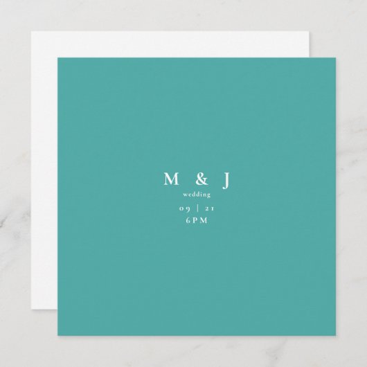 Invitation Mariage Carré élégant et simple moderne Turquoise (Devant / Derrière)