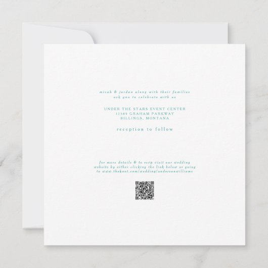 Invitation Mariage Carré élégant et simple moderne Turquoise (Dos)