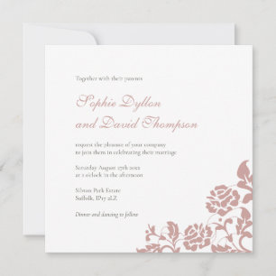 Invitation Mariage Carré en Dentelle Rose Poussiéreuse Vintag