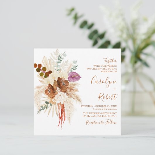 Invitation Mariage Carré en herbe Burange Bohemian Pampas (Debout devant)