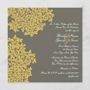 Invitation Mariage Carré floral gris et jaune