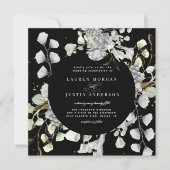 Invitation mariage carré floral or argent dramatique (Devant)