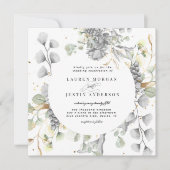 Invitation mariage carré floral or argent dramatique (Devant)