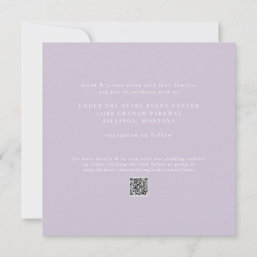 Invitation Mariage Carré Lavender élégant et simple (Dos)
