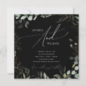Invitation Mariage Carré noir et or Whimsical Greenery (Devant)