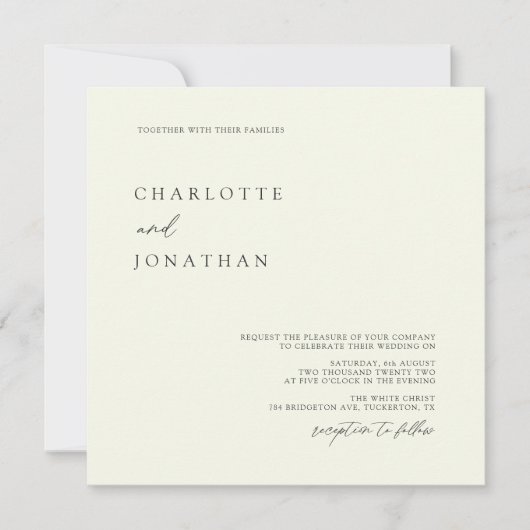 Invitation Mariage Carré photo classique élégant ivoire (Devant)