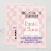 Invitation Mariage Carré rose (Devant / Derrière)