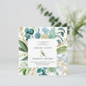 Invitation Mariage Carré turquoise Bleu et Or (Debout devant)