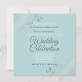 Invitation Mariage Carré Turquoise Silver Filigree élégant (Devant)