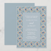Invitation Mariage Carreau Bleu Hollandais (Devant / Derrière)