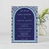 Invitation Mariage Carreau Espagnol Bleu Classique  (Debout devant)