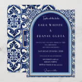 Invitation Mariage Carreau Espagnol Bleu Classique  (Devant / Derrière)