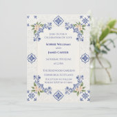 Invitation Mariage carreau folklorique bleu (Debout devant)