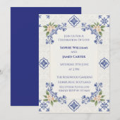 Invitation Mariage carreau folklorique bleu (Devant / Derrière)