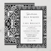 Invitation Mariage Carrelage Gothique Noir Et Blanc Luxueux (Devant / Derrière)