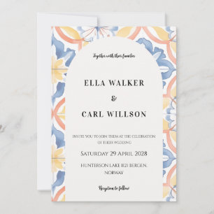 Invitation Mariage Carrelage Italien Jaune Bleu Orange Gras