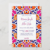 Invitation Mariage carrelage mexicain rose orange (Devant)