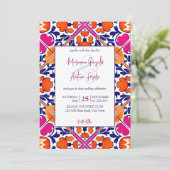 Invitation Mariage carrelage mexicain rose orange (Debout devant)