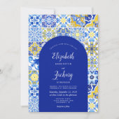 Invitation Mariage carrelage portugais rustique Arc bleu jaun (Devant)