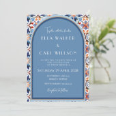 Invitation Mariage Carrelé Bleu Clair Et Chic (Debout devant)