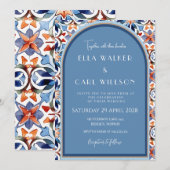 Invitation Mariage Carrelé Bleu Clair Et Chic (Devant / Derrière)