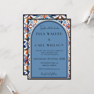 Invitation Mariage Carrelé Chic et Bleu Clair