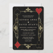Invitation Mariage Casino Vegas Poker Art Déco Noir Or (Devant)