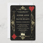 Invitation Mariage Casino Vegas Poker Art Déco Or 20s (Devant)