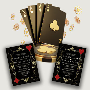 Invitation Mariage Casino Vegas Poker Art Déco Or Noir