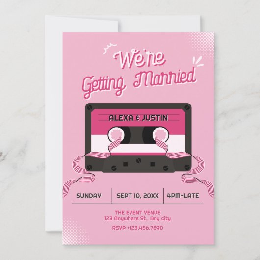 Invitation Mariage cassette musicale rose  (Devant)