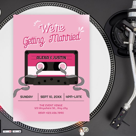 Invitation Mariage cassette musique rose