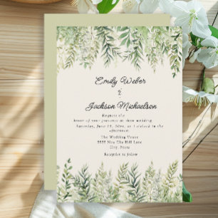 Invitation Mariage Casual Feuilles Vertes Aquarelle