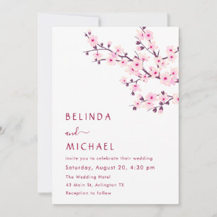 Invitation Mariage Casual Fleurs de Cerisier Roses et Blanche
