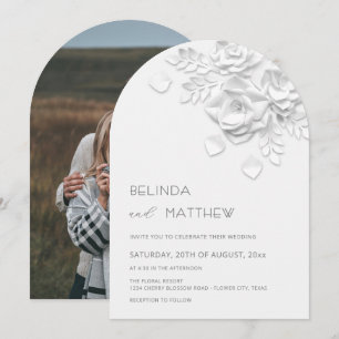 Invitation Mariage Casual Photo de Roses en Relief Faux Blanc