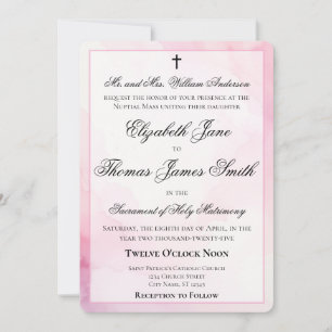 Invitation Mariage Catholique à l'aquarelle rose et blanc