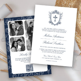 Invitation Mariage catholique avec code QR bleu victorien