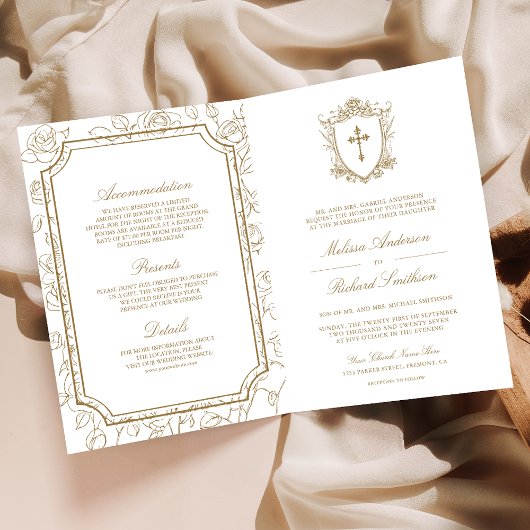 Invitation Mariage Catholique avec Code QR de style Victorien