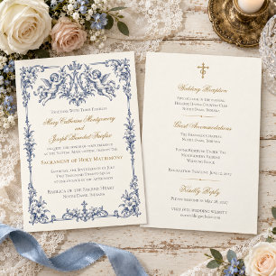 Invitation Mariage Catholique Bleu Cherub