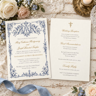 Invitation Mariage Catholique Bleu Cherub