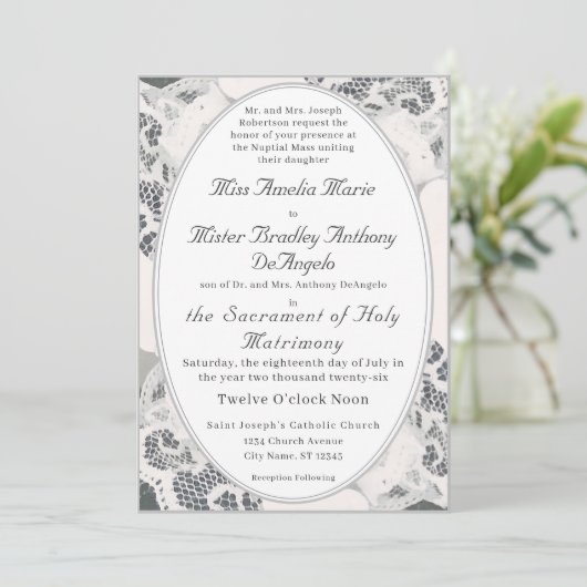 Invitation Mariage catholique Champagne Pink Lace (Debout devant)