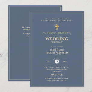 Invitation MARIAGE catholique classique tout-en-1 Dusty Blue 