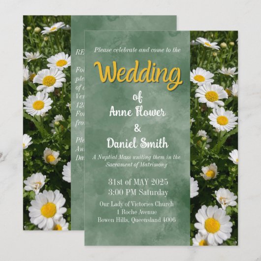 Invitation Mariage catholique de Green Daisy (Devant / Derrière)