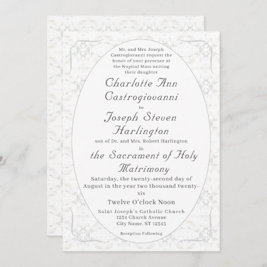 Invitation Mariage catholique de la dentelle vintage (Devant / Derrière)