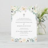 Invitation Mariage Catholique Élégant aux Fleurs Blanches ave (Debout devant)