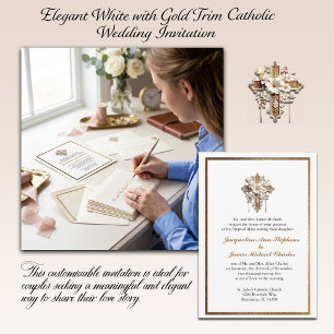 Invitation Mariage Catholique Élégant Blanc avec Garniture Do